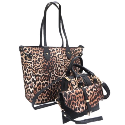 LF2071-BLACK LEOPARD VEGAN LEATHER PURSE- 3 PIECE SET